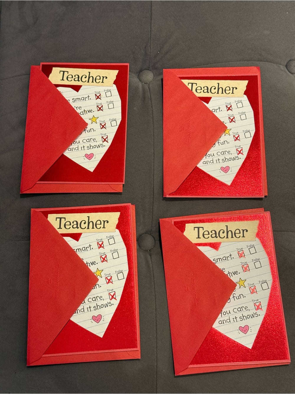 Valentines Red Teacher Appreciation Cards - Set of 4